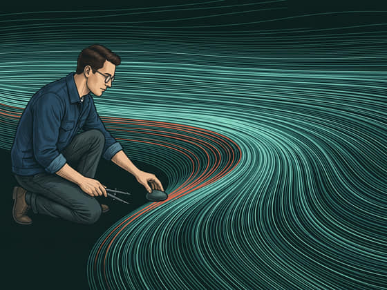 The operator sets one small stone in the current, and the drifting lines turn back into the flow.